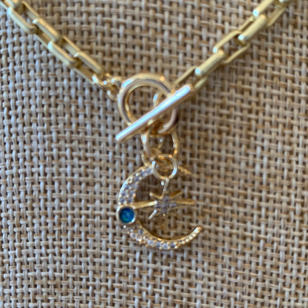 Pave Moon Star Neclace