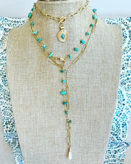 Turquoise Bead Chain Y Necklace