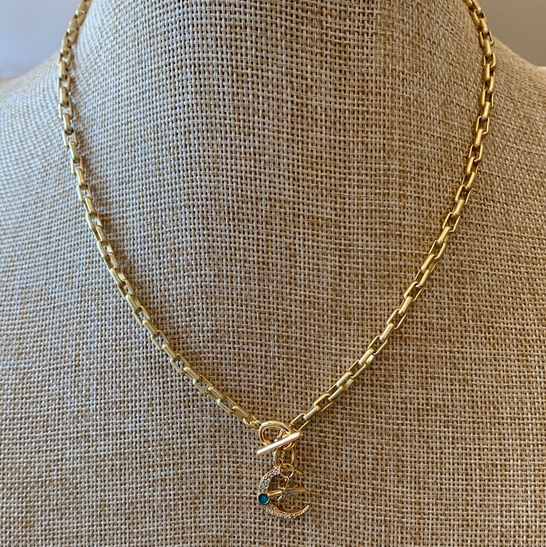 Pave Moon Star Neclace