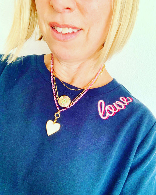 Pink Boxchain Enamel Heart