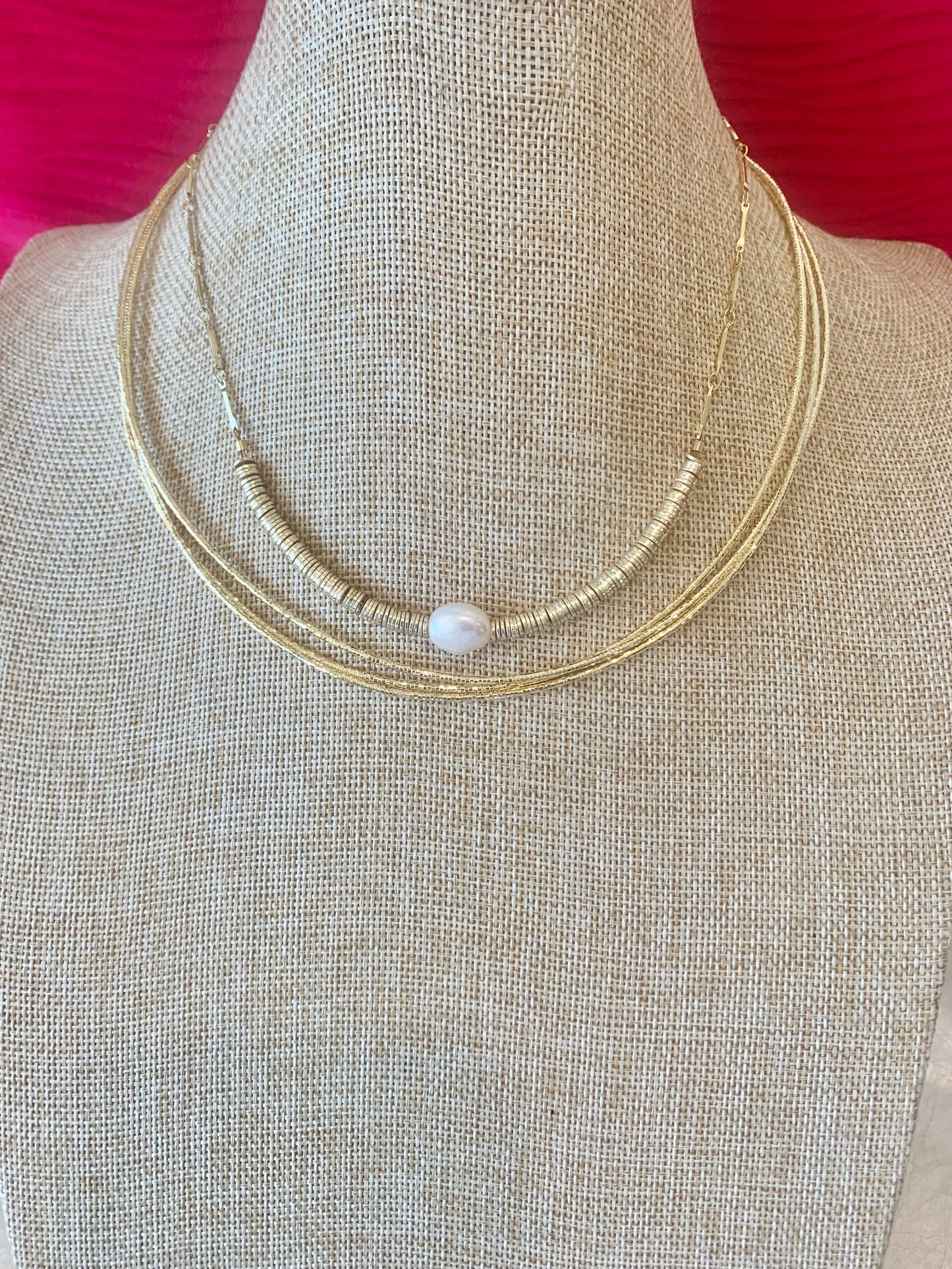 Gold Disk Pearl Necklace